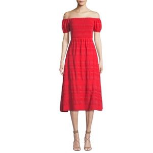 Tanya Taylor Red Zanna Off The Shoulder Dress 8  0158